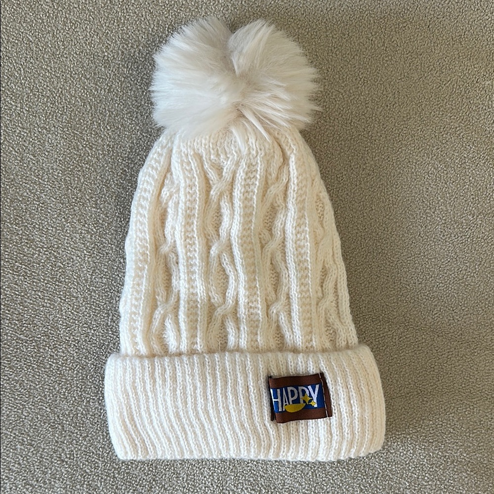 Off white Knit Pom-Pom Beanie